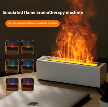 Square USB plug-in aroma diffuser with simulated flame lighting effect and water tank