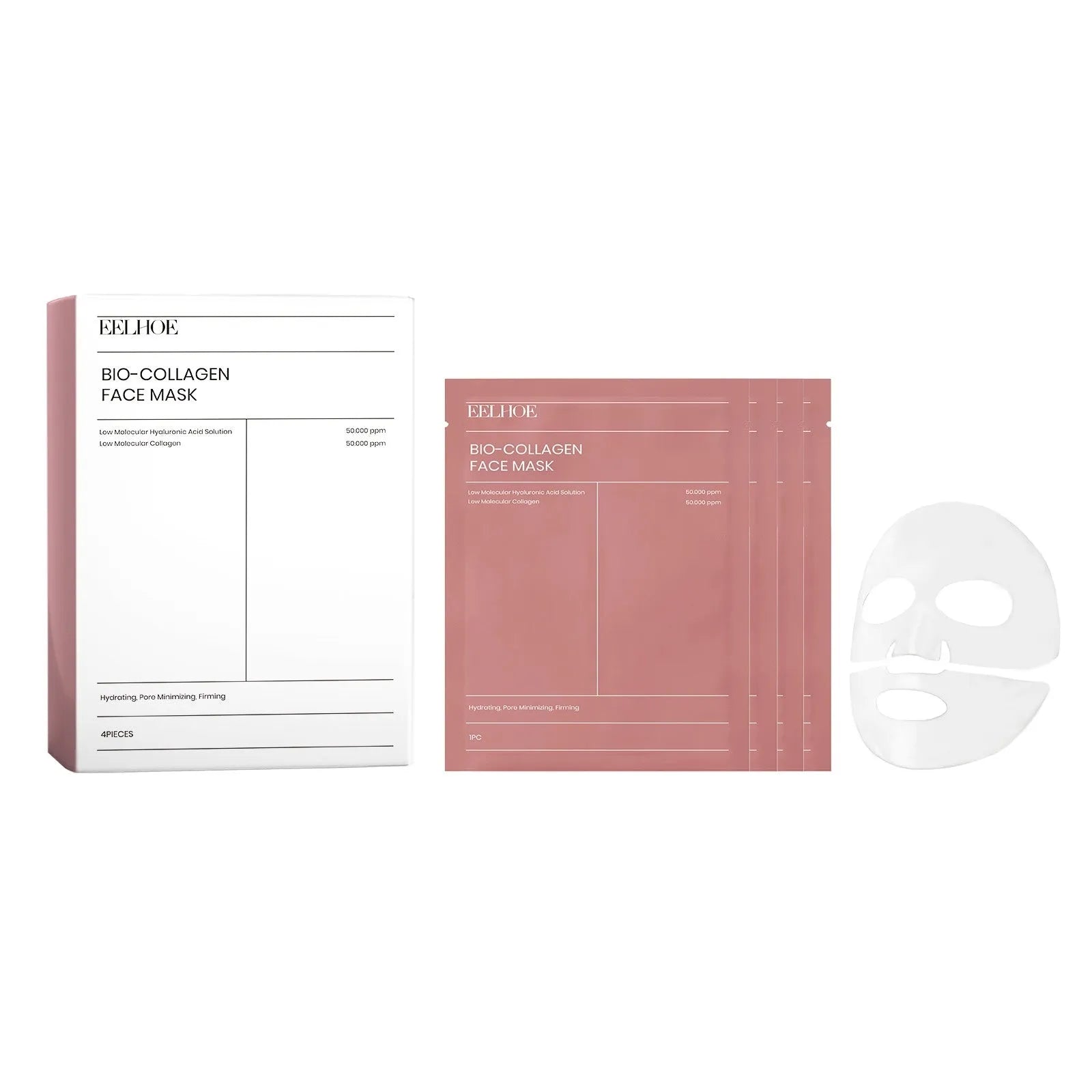 Collagen gel facial mask sheet with hyaluronic acid and aloe, top 21.5x12cm bottom 21.5x7.5cm