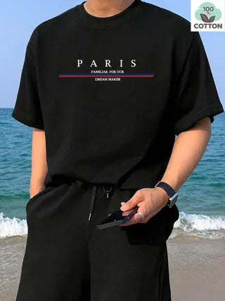 Men's heavy short-sleeve cotton t-shirt with letter printing in loose fit