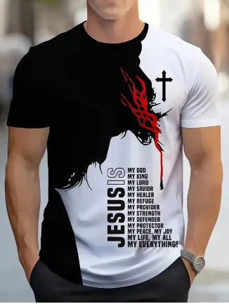 Men's loose fit short sleeve T-shirt with digital 3D printed stripe pattern in polyester fabric