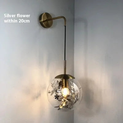 Modern glass shade wall lamp in gold or silver finish for bedside lighting