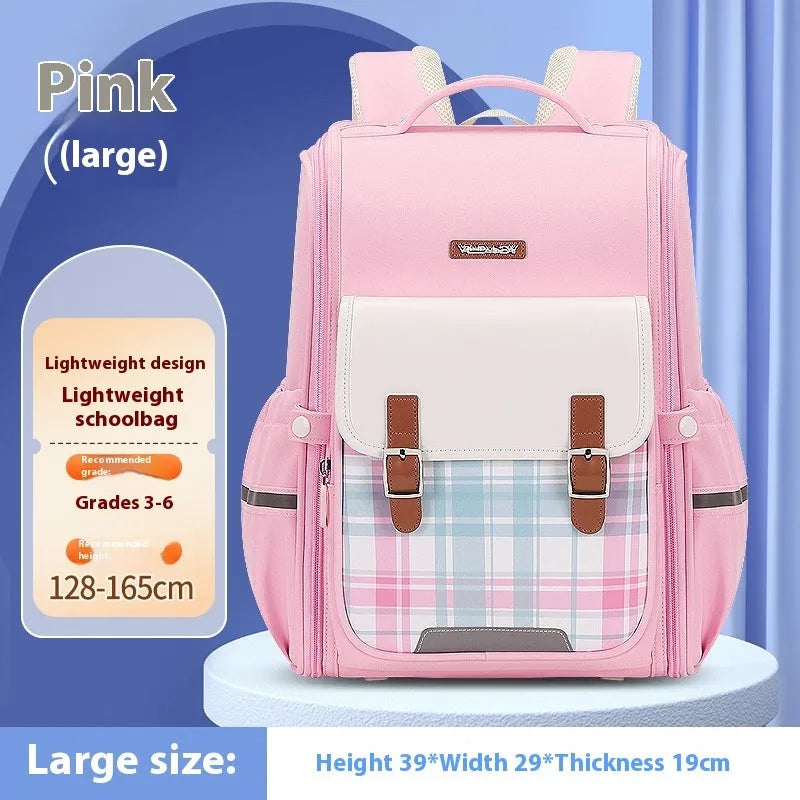 Oxford cloth school backpack for grades 5-6 students in beige colour.