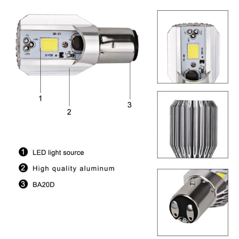 Motorcycle LED M4 double claw H6 headlight with aluminium housing and white light output