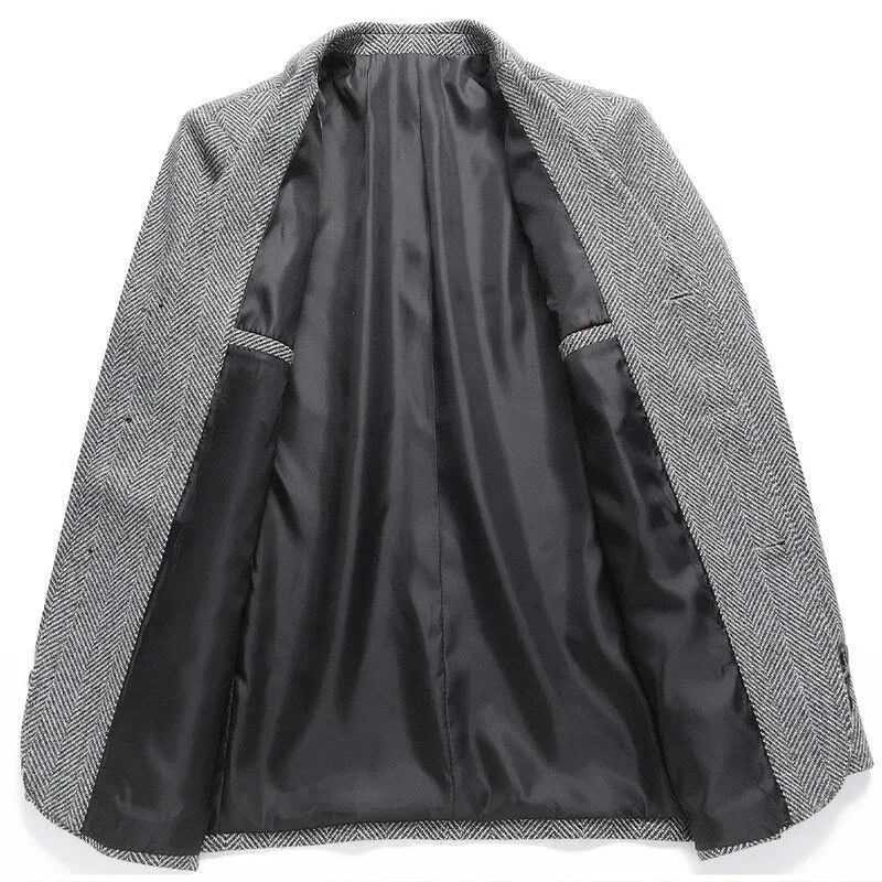Men's loose-fit solid colour polyester casual coat for spring and autumn.