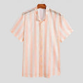 Pink men's waffle knit cardigan shirt with short sleeves and loose fit