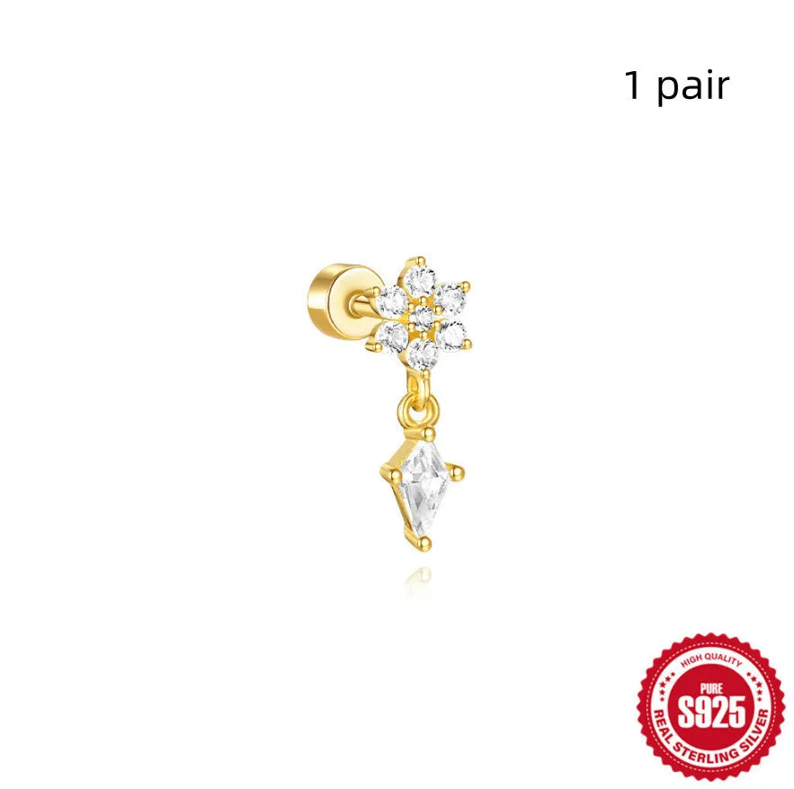 S925 sterling silver flat column thread ear bone stud in a gold-tone finish.