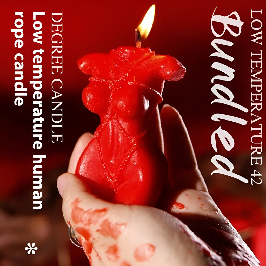 Low temperature soy wax candle in bikini shape, colour options: red, pink, purple.