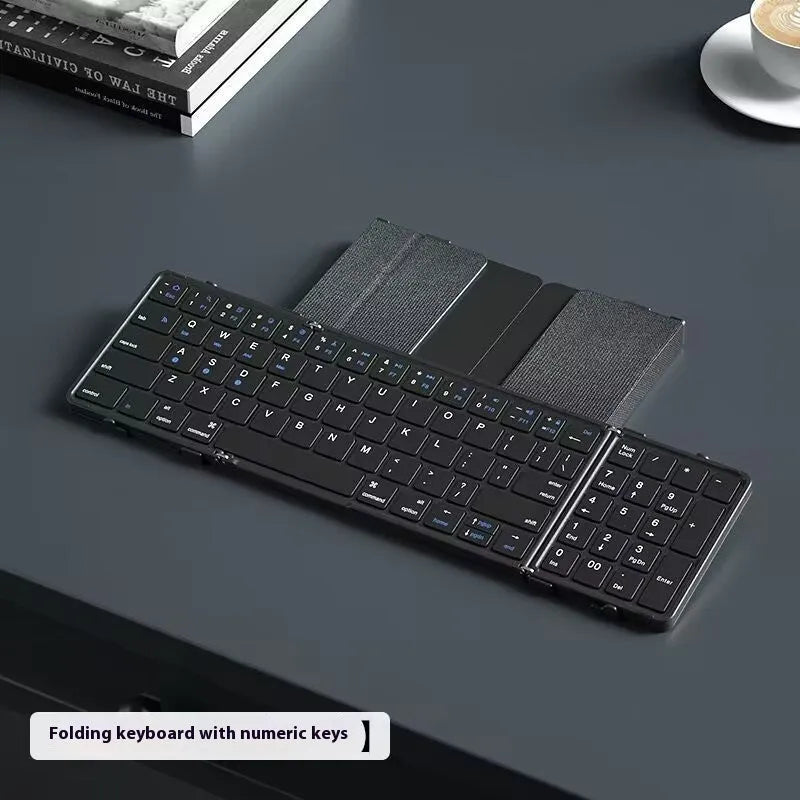 Black folding Bluetooth keyboard for mobile phone and tablet with touchpad variant