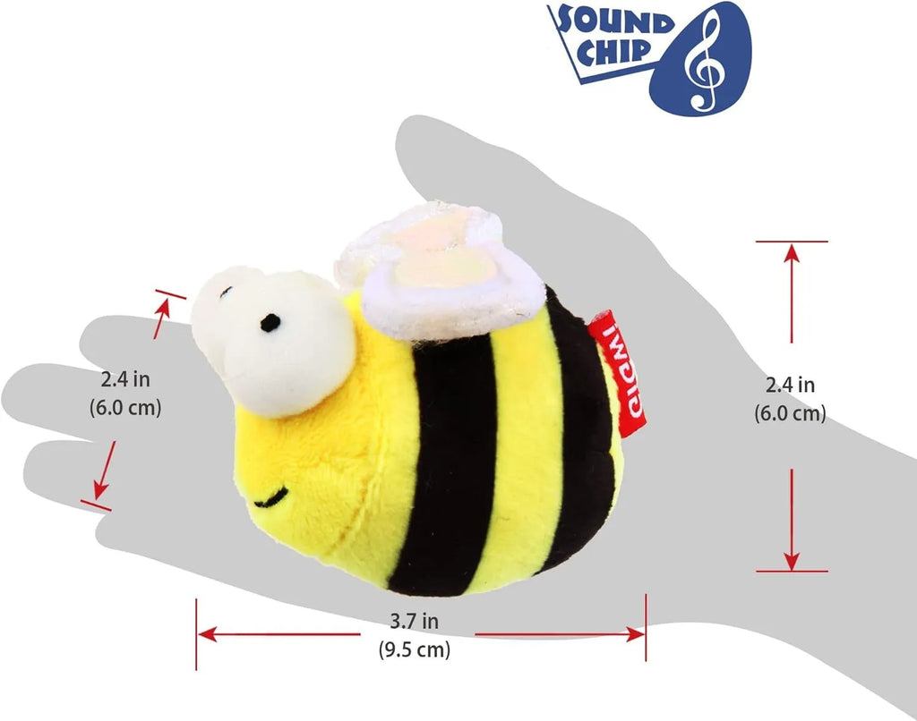 Yellow flannelette electronic bee-shaped cat toy that chirps when moved.