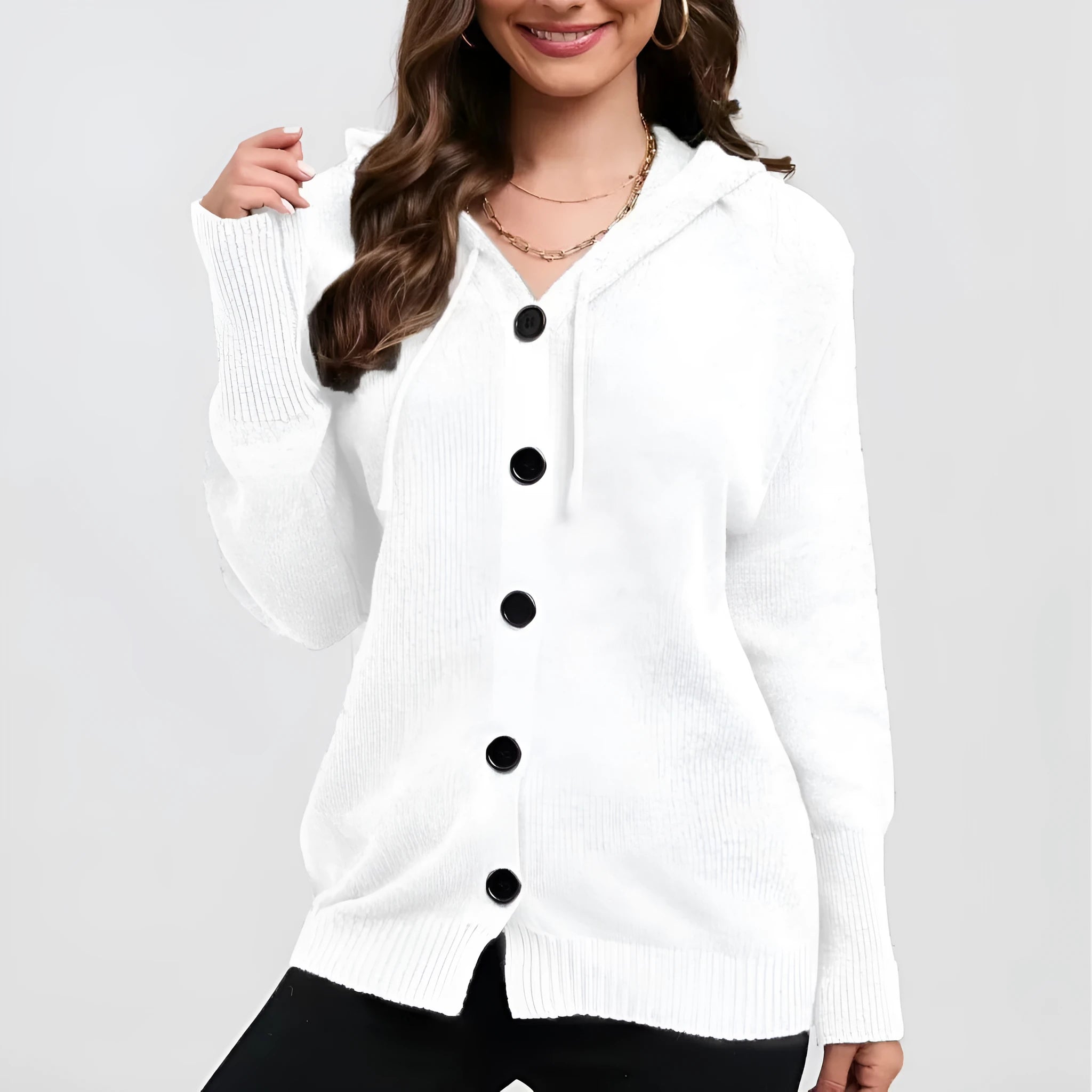 Women's loose fit hooded cotton cardigan sweater in multiple colour options