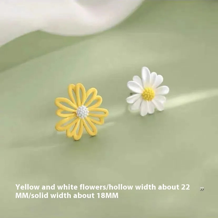 Cartoon flower alloy earrings with summer colour contrasts in blue orange, white green, and yellow white combinations