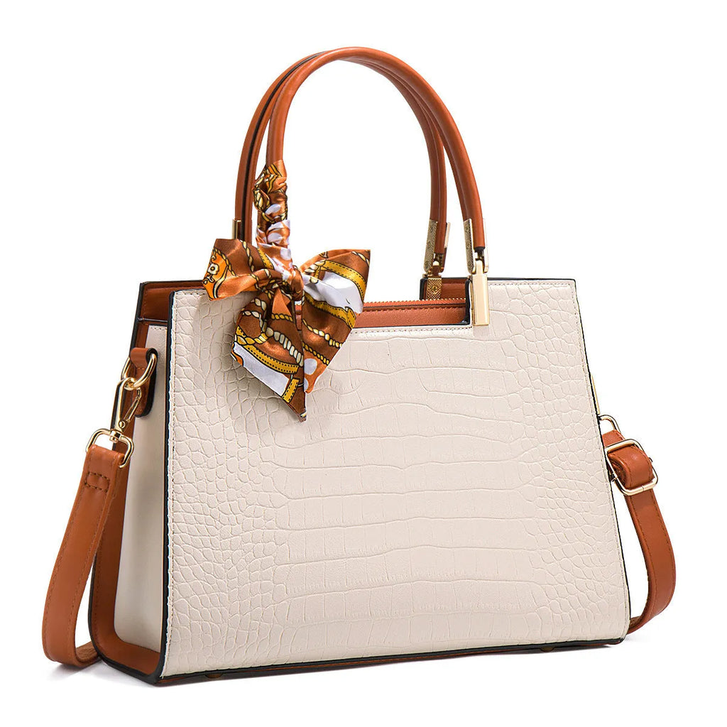 Milky white women's shoulder handbag with internal organisers and urban style sewing detailing