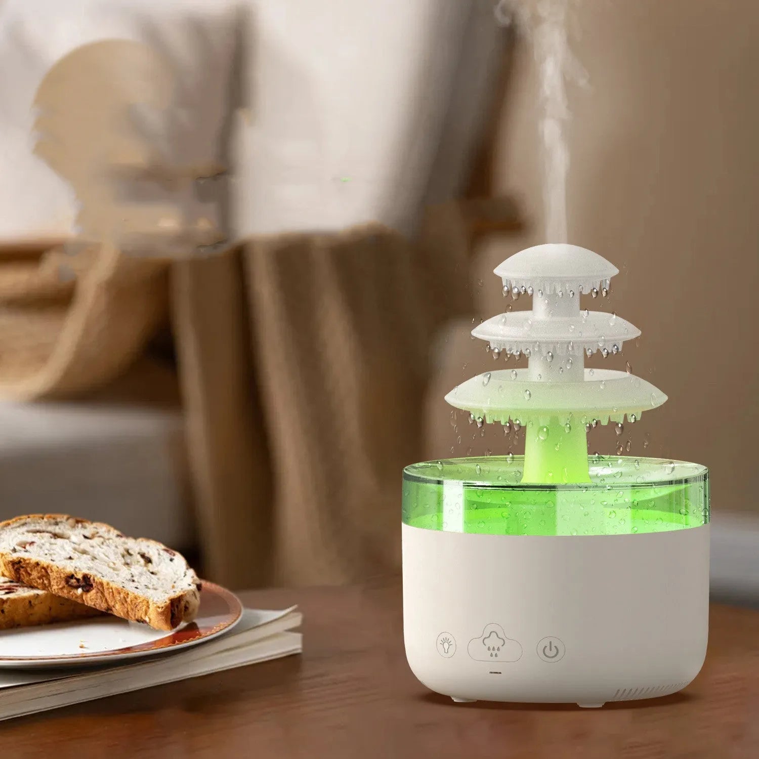 White cloud rain humidifier with colourful light and 500ml tank for aromatherapy