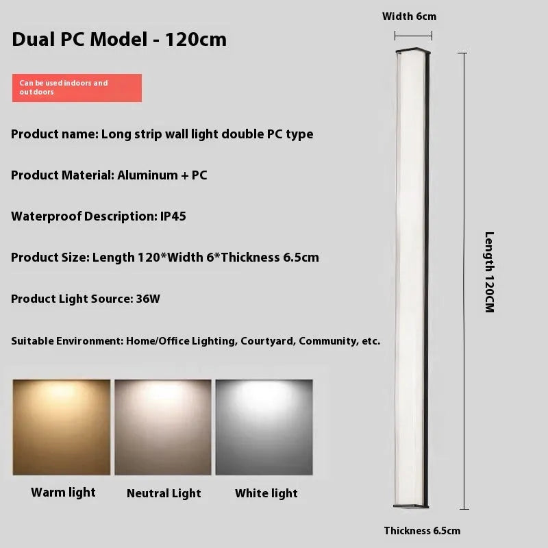 Modern outdoor wall lamp in simplicity style showing size options from 30cm to 120cm length
