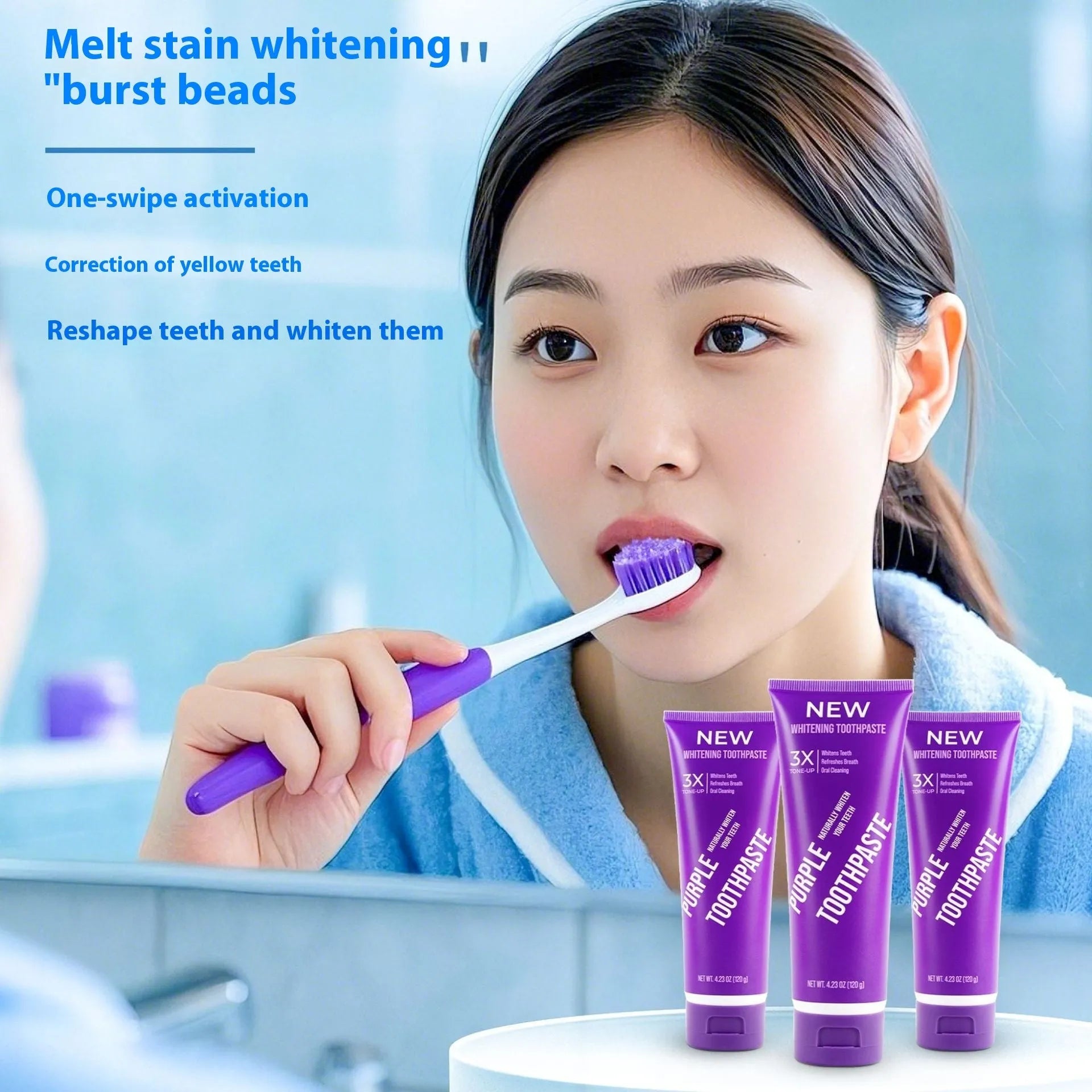 Purple whitening toothpaste tube for adults, 120g size for yellow stain removal