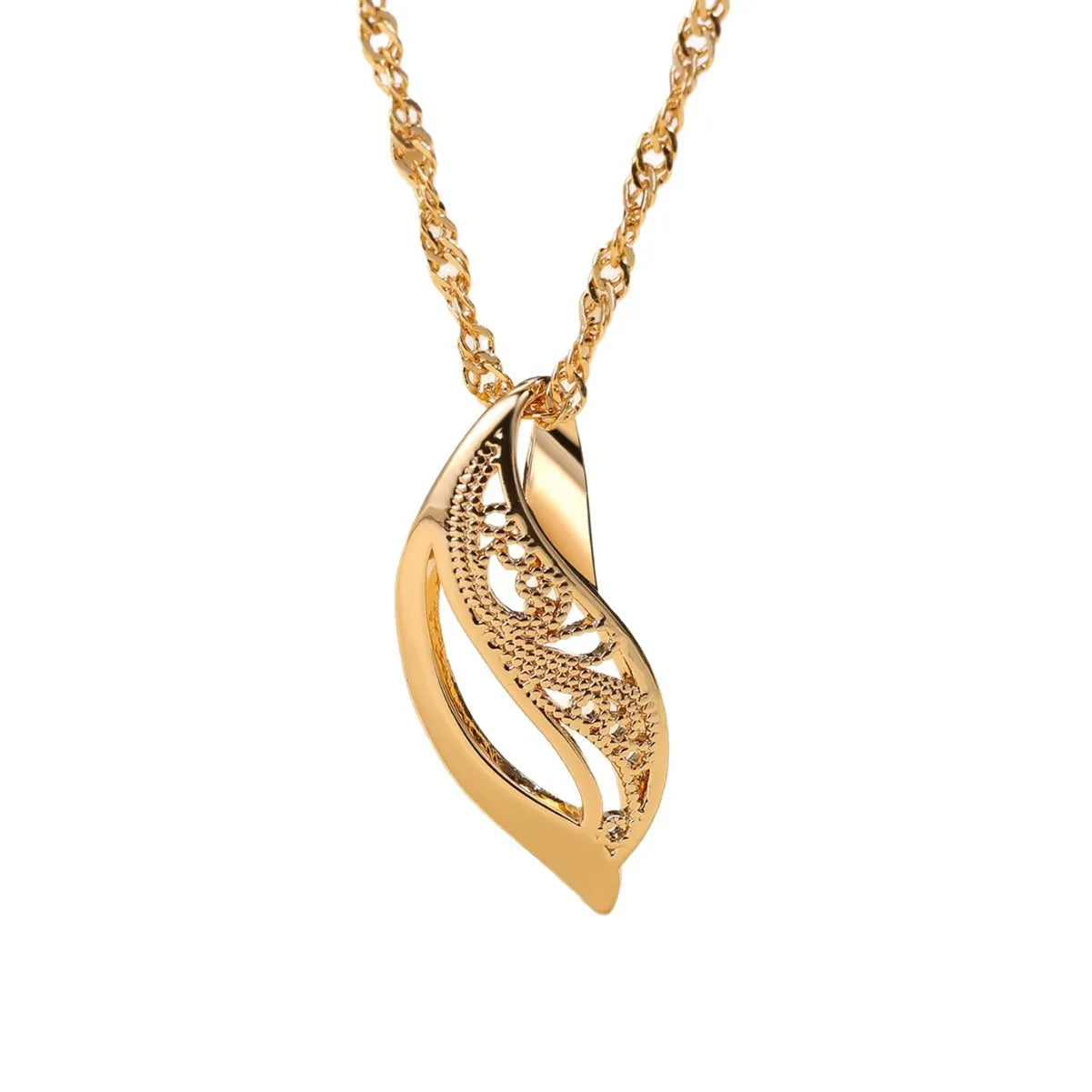 Women's Champagne Gold leaf pattern hollow-out necklace on copper base