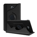 Lenovo T series rotating leather tablet case in black showing clamshell design and adjustable viewing angles