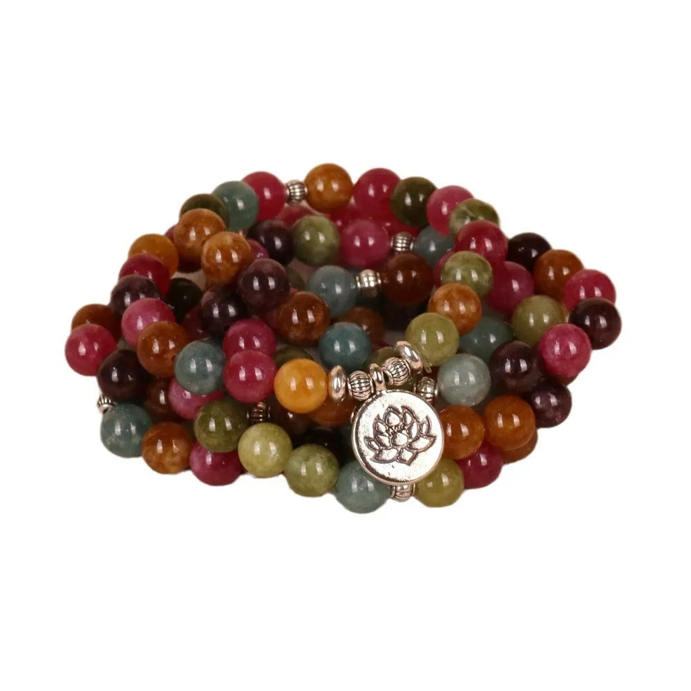 108-bead lotus hanging multi-layer bracelet with tourmaline colour alloy construction