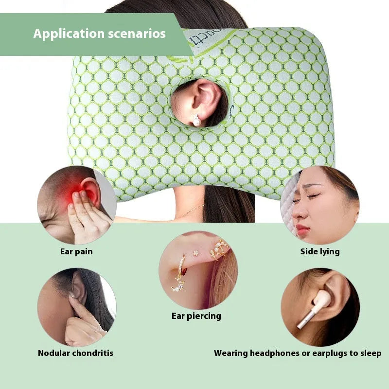 Single hole beauty salon ear pillow for adults in New Chinese style, shown in plaid grey colour, dimensions 39x28x6 cm.