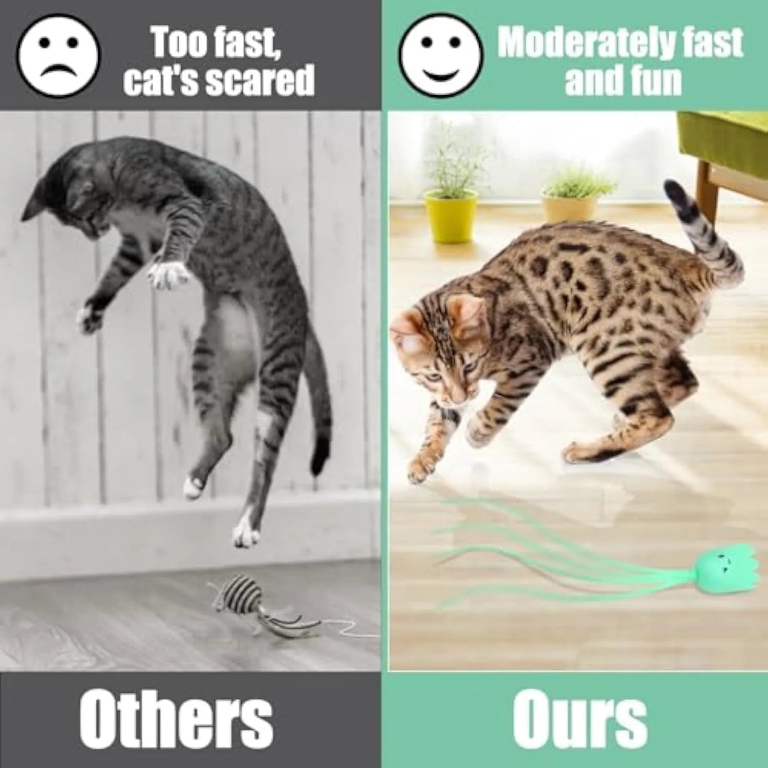 Automatic electronic cat wand toy with green silicone swinging tail for indoor feline play