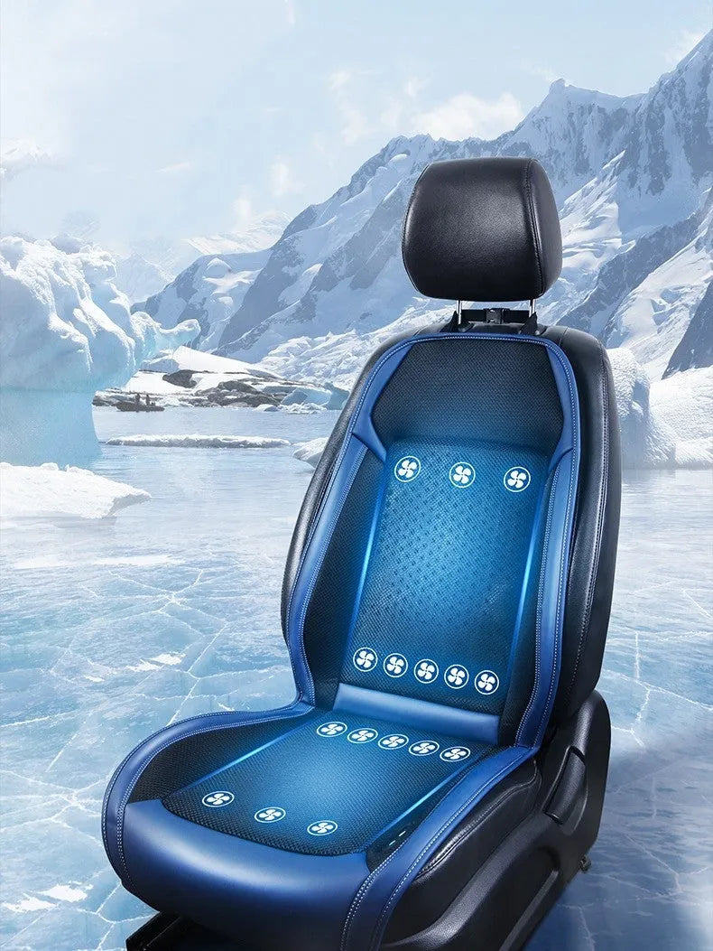 12V car cooling seat cushion with massage function in black minimalist design