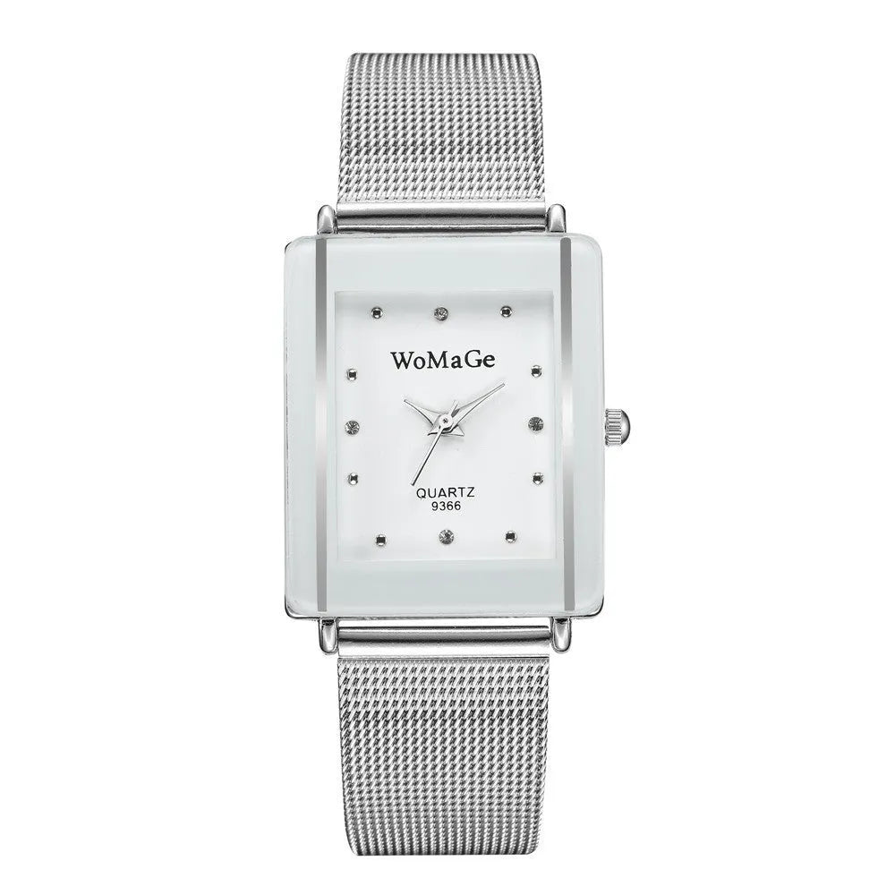 Rectangular dial couple watch set in black and white with slim 9mm case