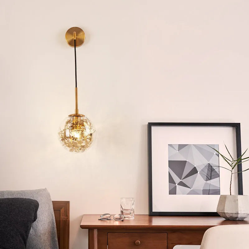 Modern glass shade wall lamp in gold or silver finish for bedside lighting