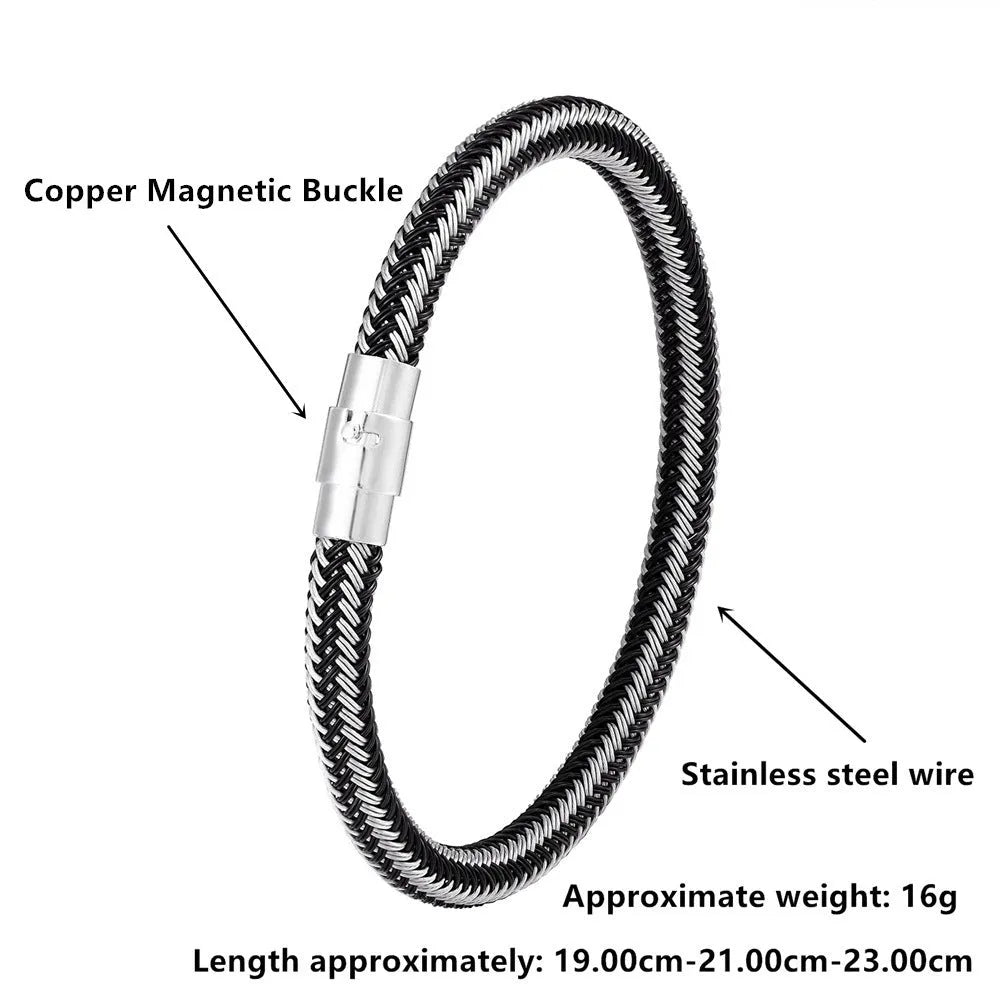 Titanium steel wire bracelet with magnetic clasp in a geometric, unisex design.