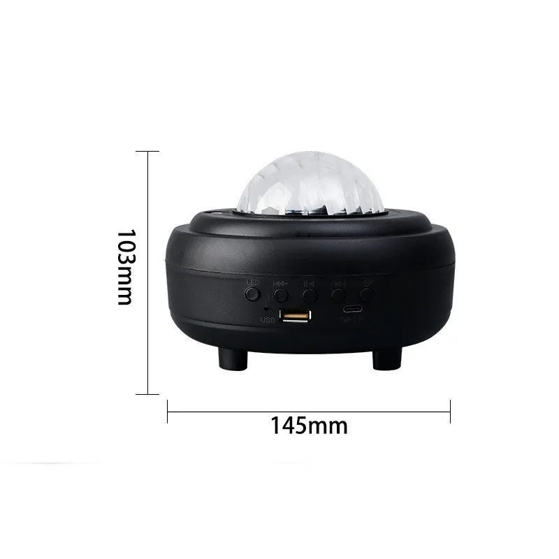 White Bluetooth star projector night light displaying starry sky projection patterns on ceiling