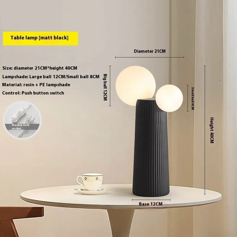 Modern minimalist cactus table lamp with resin base and PE lampshade in beige, 40 cm height