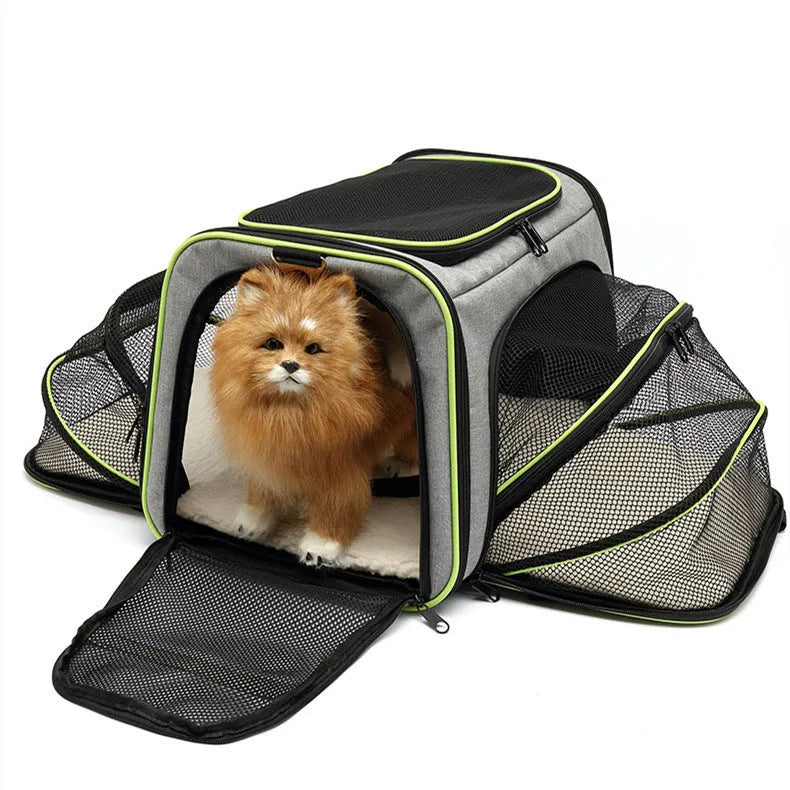 600D cation fabric cat carrier bag in grey blue edge colour with medium soft hardness construction