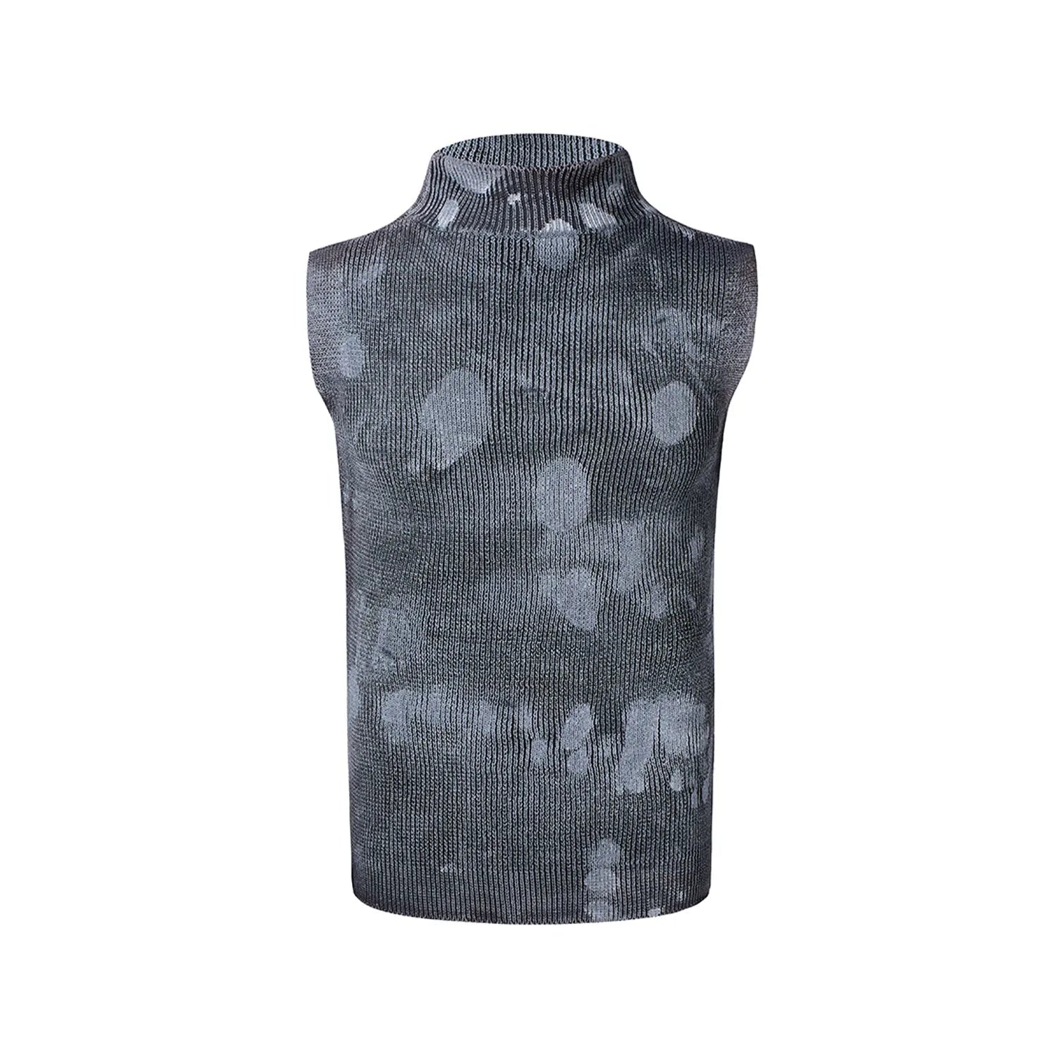 Men's black silver pastebrushing wool vest with stand collar and sleeveless pullover design