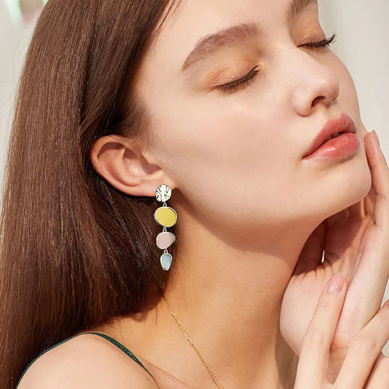 Morandi three-colour oil-drip vintage disc earrings with wafer design