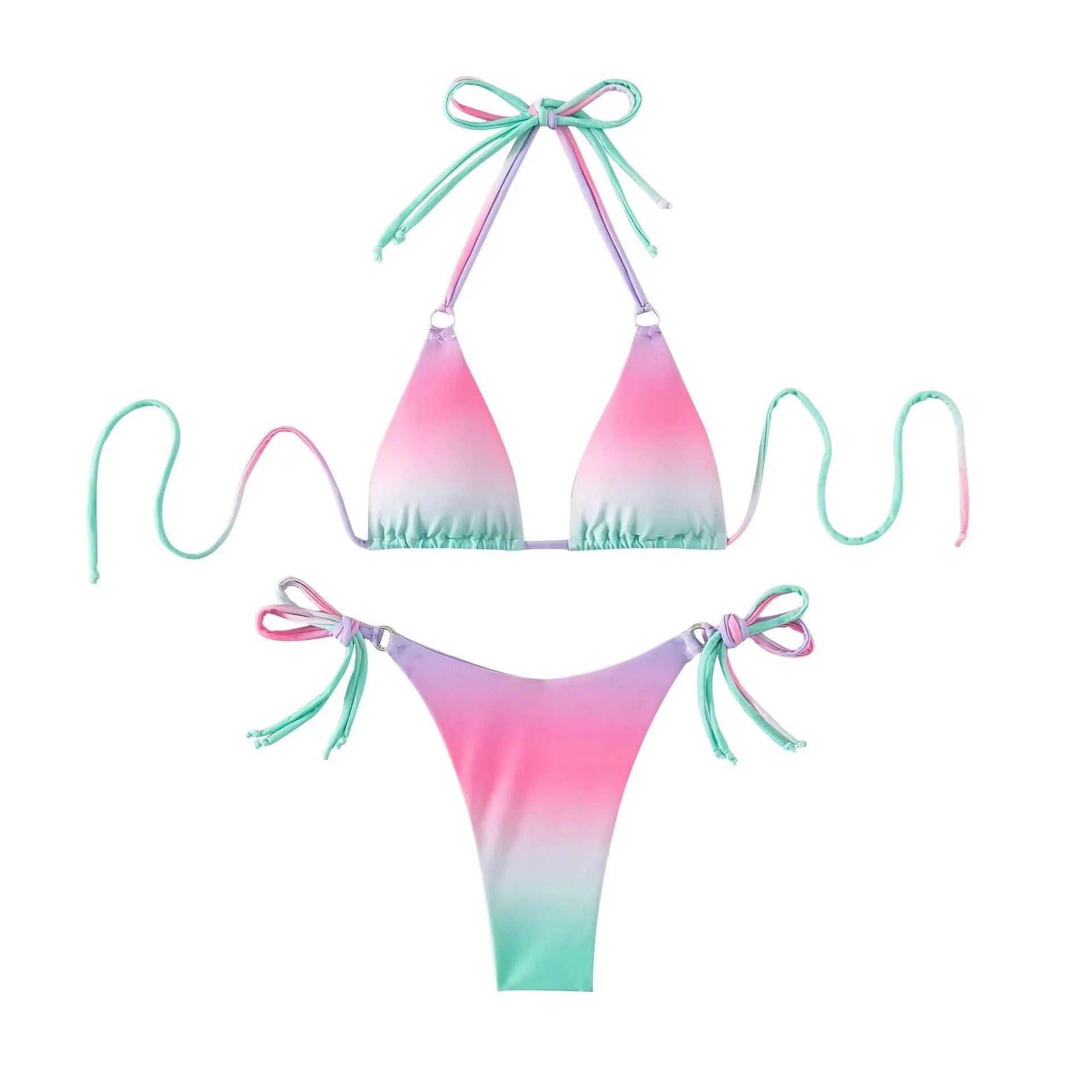 Women's separate bikini swimwear in a gradient colour with a bikini top and briefs bottom.