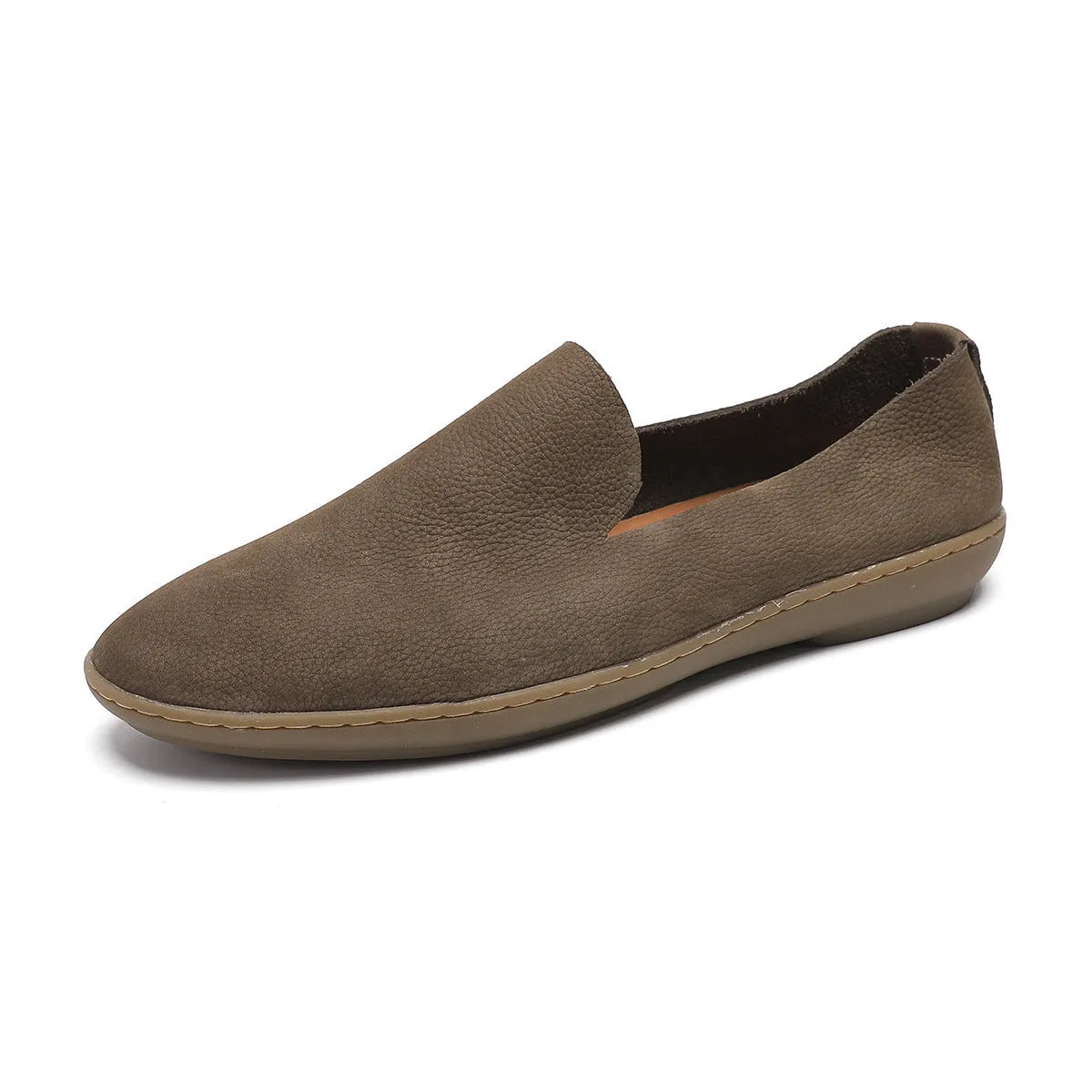Handmade grey men's casual shoes with a wedge heel and leather upper.