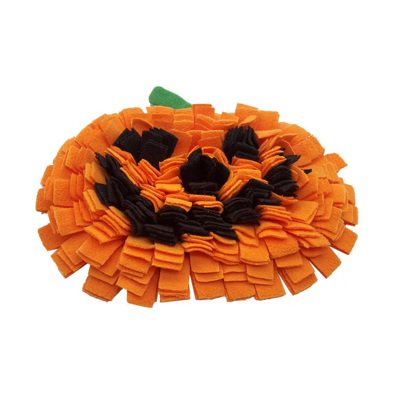 Orange pumpkin-shaped pet smell mat with woollen padding for dog slow feeding training