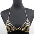 Gold leisure nightclub body chain artificial diamond chest necklace on display showing copper ball bead chain