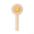 Blue self-cleaning pet grooming brush with metal pins and a button for hair removal