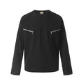 Men's loose fit cotton long sleeve pullover in black or flower grey retro style
