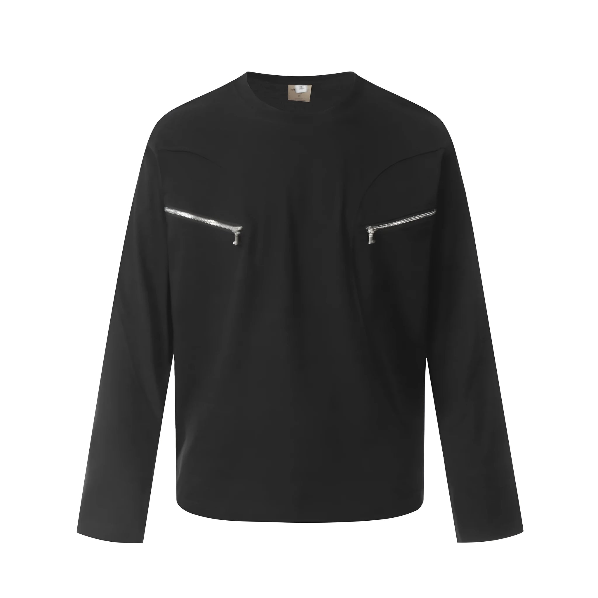 Men's loose fit cotton long sleeve pullover in black or flower grey retro style