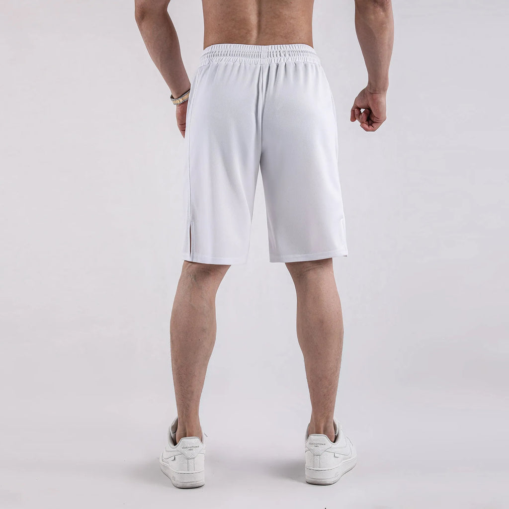 A pair of men's black mesh sports shorts with a loose fit and elasticated waistband.