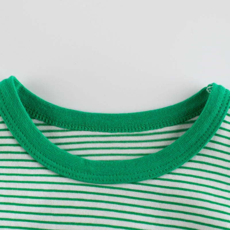 Striped baby boys summer short sleeve cotton bodysuit in rust red and white