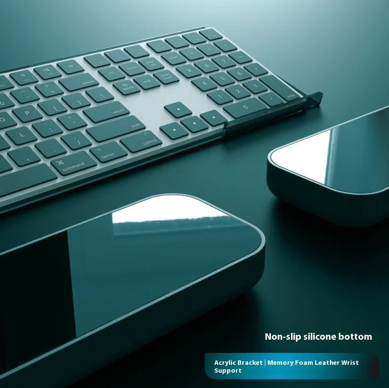 Double-sided memory foam keyboard and mouse pad with resin wrist rest in multiple colour options