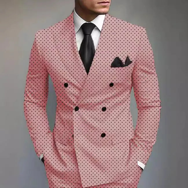 New men's printed posterior median split suit jacket in British style with colour matching pattern and black buttons