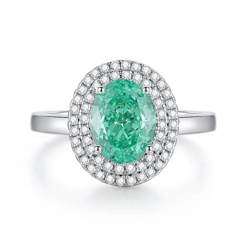 S925 silver geometric ellipse ring with Palai Bahao emerald stone in multiple colour options