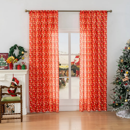 Green and red Christmas curtain with snowman and angel cartoon print, American style 1 metre window decoration