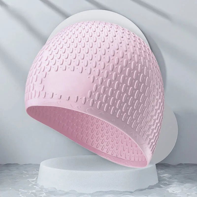 Adult silicone swimming cap with water drop design in various solid colours