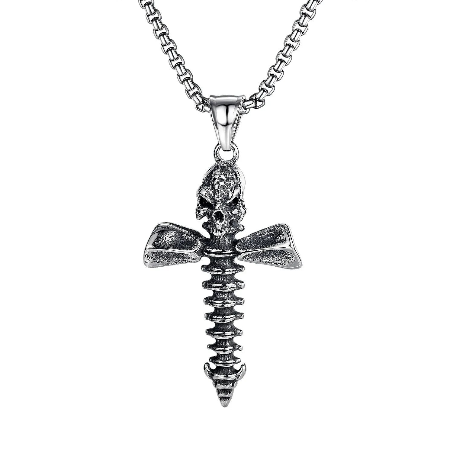 Men's silver skull pendant necklace with stainless steel chain in six sports style designs