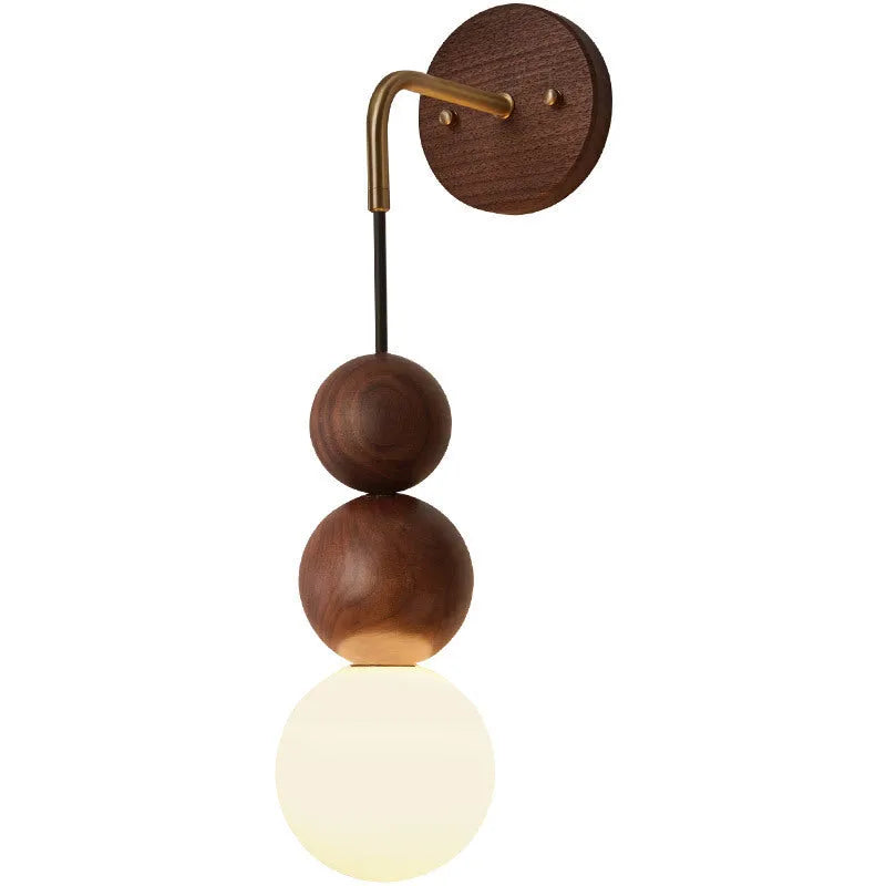 Wood copper wall lamp with circular 10cm diameter and tricolour lighting on suspension wire