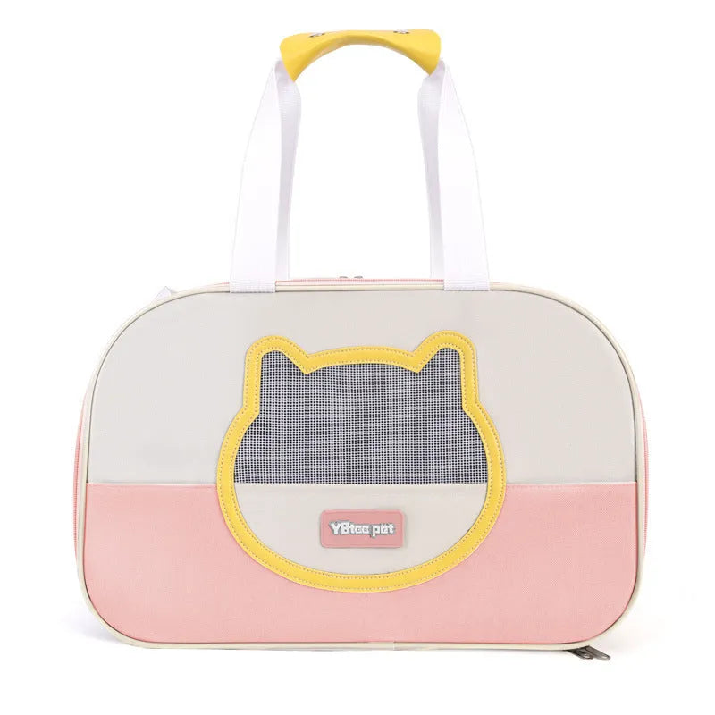 Outdoor portable foldable cat backpack in Oxford cloth with breathable mesh, showing colour options